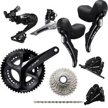 Shimano 105 R7020 Groupset 11x2-speed Disc Flat Mount R7070, all black