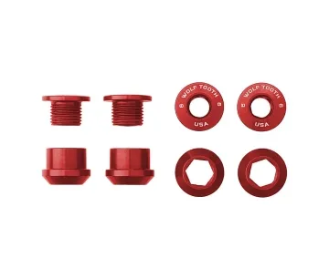 Wolf Tooth Chainring Bolt Set – M8x6mm Single-chainring 4-arm Aluminium red