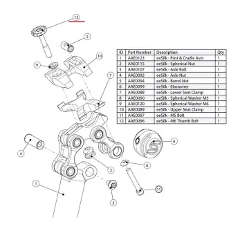 Cane Creek eeSilk Seatpost Spare Part | Titanium Seat Post Tilt Adjustment Screw with Handwheel No. 12