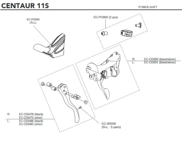 Campagnolo Centaur 11s Brake and Shift Lever Spare Parts Set EC-CE600 | Shift lever + shift mechanism (right)