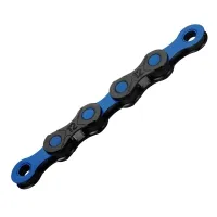 KMC DLC12 waxed chain with link, 12-speed, 126 links, black and blue